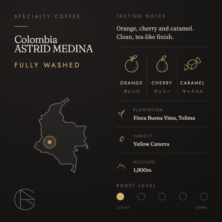 Colombia Astrid Medina Yellow Caturra Fully Washed Colombia / Tolima / Planadasのコーヒー豆
